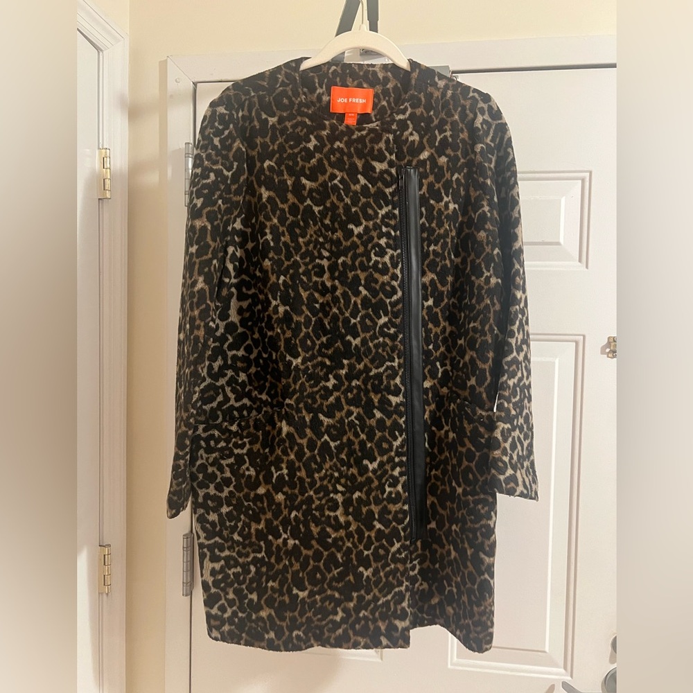 Joe Fresh Cheetah Brown and Black Teddy Jacket Plush Mid-Length